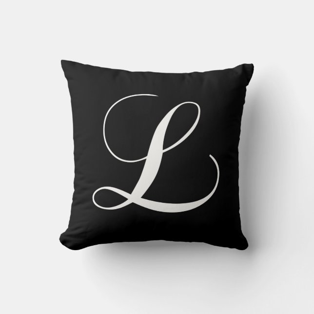Black White Monogram L Designer Monogrammed Pillow (Front)