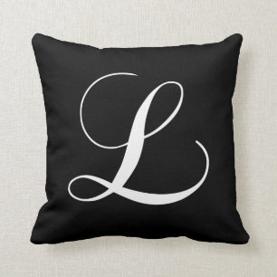 Black White Monogram L Designer Monogrammed Pillow