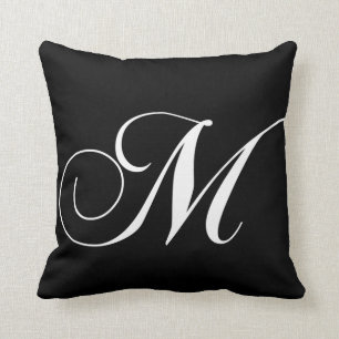 Black White Monogram M Designer Monogrammed Pillow