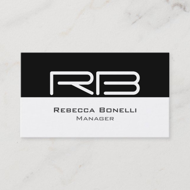 Black White Monogram Manager Business Card (Front)
