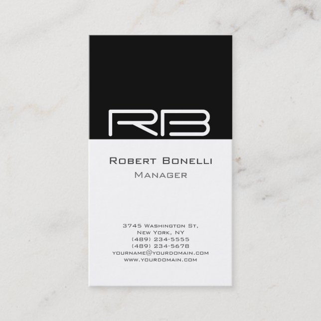 Black White Monogram Manager Business Card (Front)