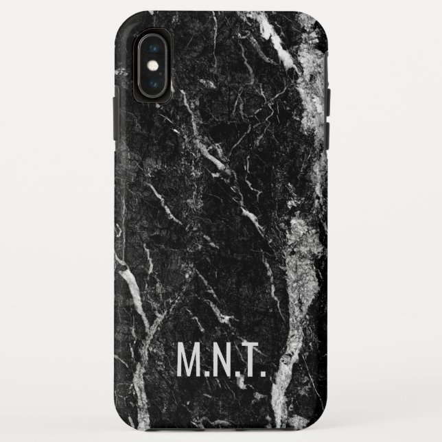 Black white monogram marble case gift for him her (Back)