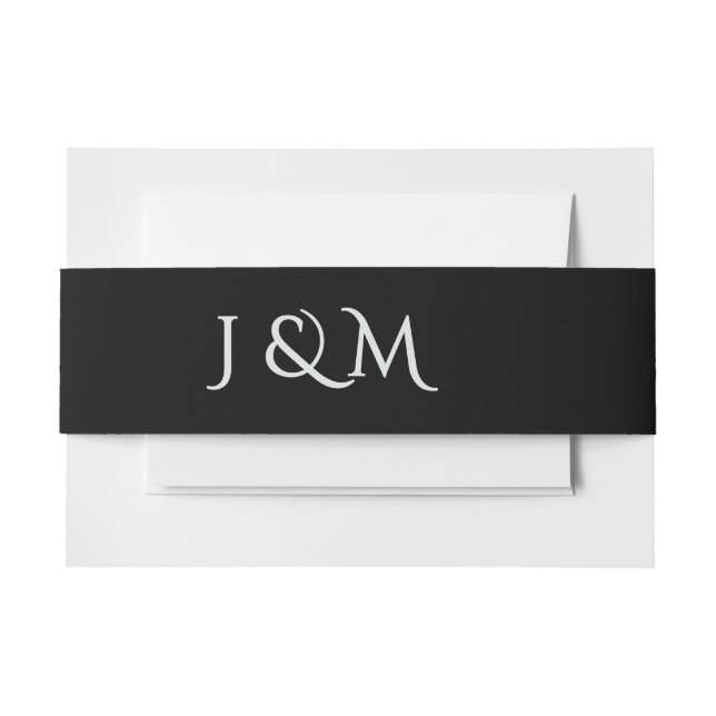 Black & White Monogram Minimal and Chic Wedding Invitation Belly Band (Front Example)
