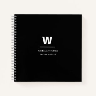 Black White Monogram Minimal Modern Design Notebook