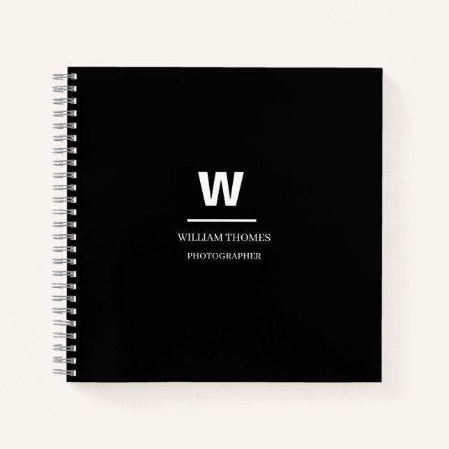 Black White Monogram Minimal Modern Design Notebook (Front)