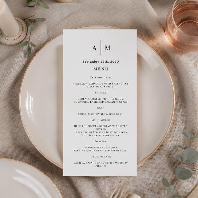  Black White Monogram Minimal Wedding Program  Menu (Creator Uploaded)