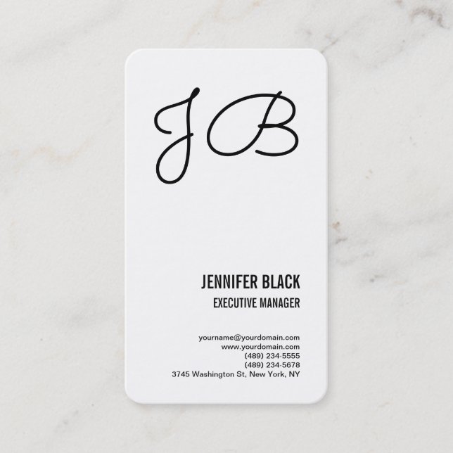Black White Monogram Minimalist Modern Plain Business Card (Front)