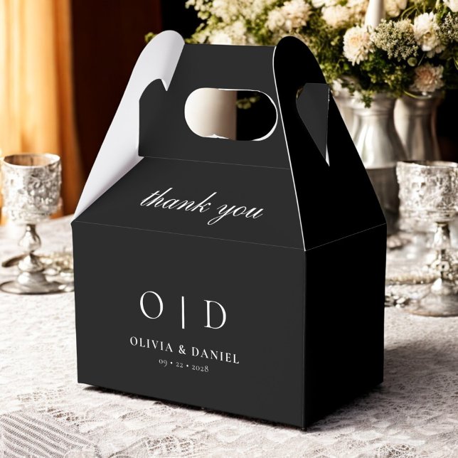 Black White Monogram Minimalist Modern Wedding Favour Box (Creator Uploaded)