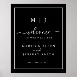 Black White Monogram Minimalist Wedding Sign