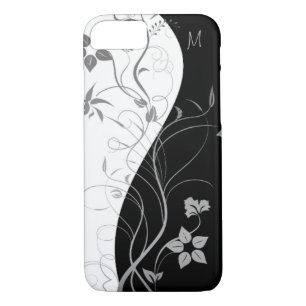 Black White Monogram Modern Floral Case-Mate iPhone Case
