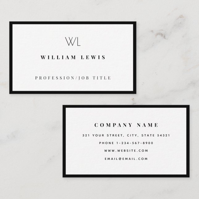 Black & White Monogram Modern Minimalist  Business Card (Front/Back)