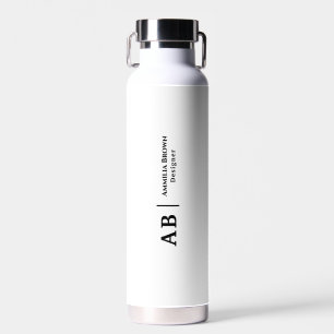 Black & White Monogram   Modern Minimalist Design Water Bottle