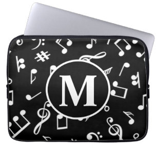 Black & White Monogram Music Note Laptop Sleeve