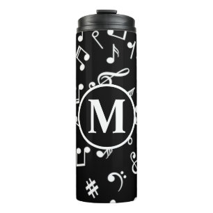 Black & White Monogram Music Note Thermal Tumbler