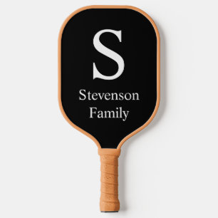 Black White Monogram Name Family Personalised  Pic Pickleball Paddle