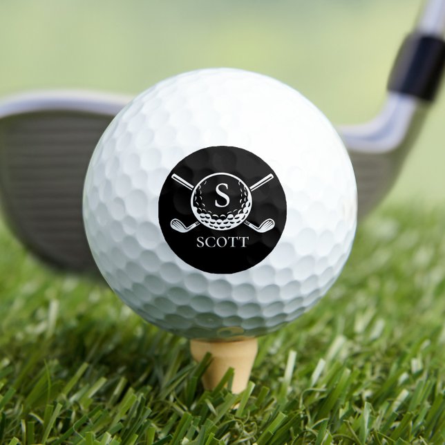 Black White Monogram Name Golf Club Classic Golf Balls (Creator Uploaded)