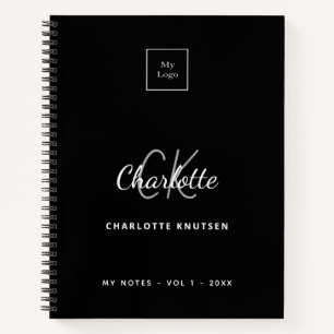 Black white monogram name logo business notebook