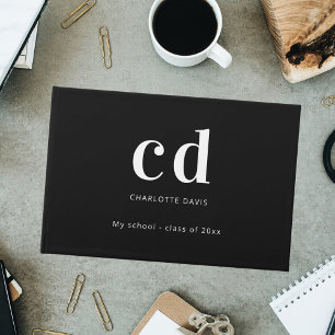 Black white monogram name modern minimalist guest book