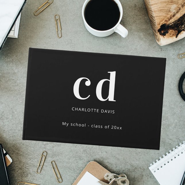 Black white monogram name modern minimalist guest book (Creator Uploaded)