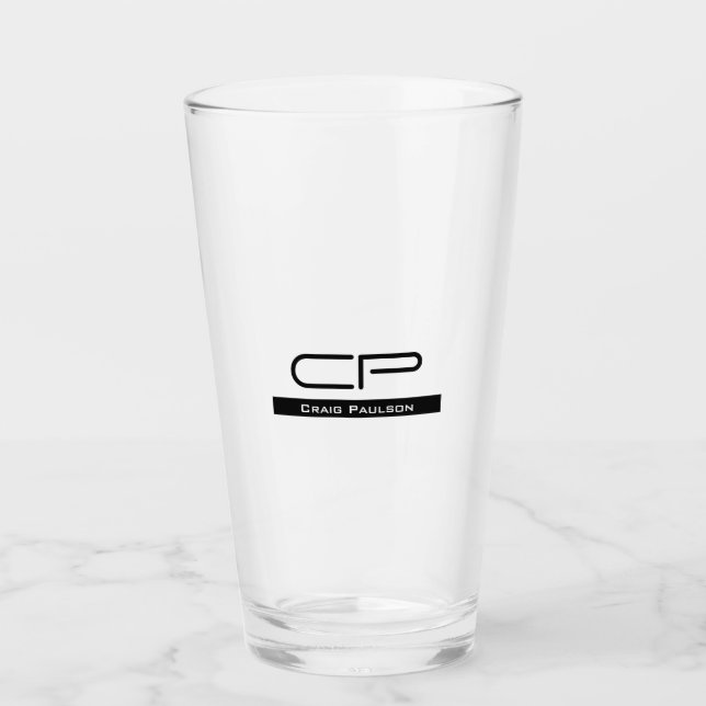 Black White Monogram Name Modern Plain Simple Glass (Front)