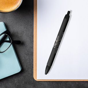 Black white monogram name script ink pen