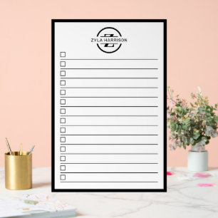 Black White Monogram Name To Do List Dry Erase Acrylic Sign