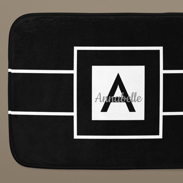 Black White Monogram Personalised Bath Mat (Creator Uploaded)