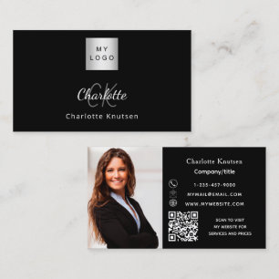 Black white monogram photo logo Qr code  Business Card