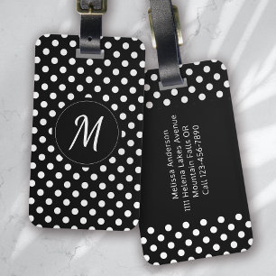 Black White Monogram Polka Dots Luggage Tag