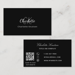 Black white monogram Qr code elegant Business Card
