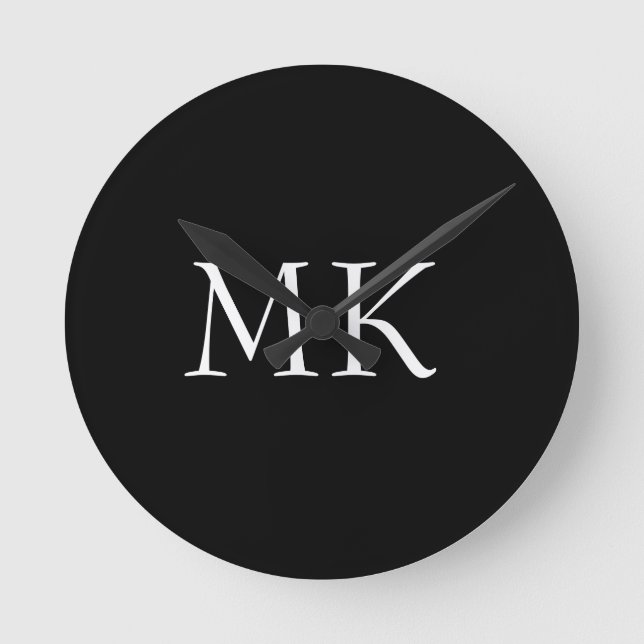 Black White Monogram  Round Clock (Front)