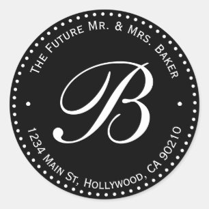 Black & White Monogram Round Return Address Label