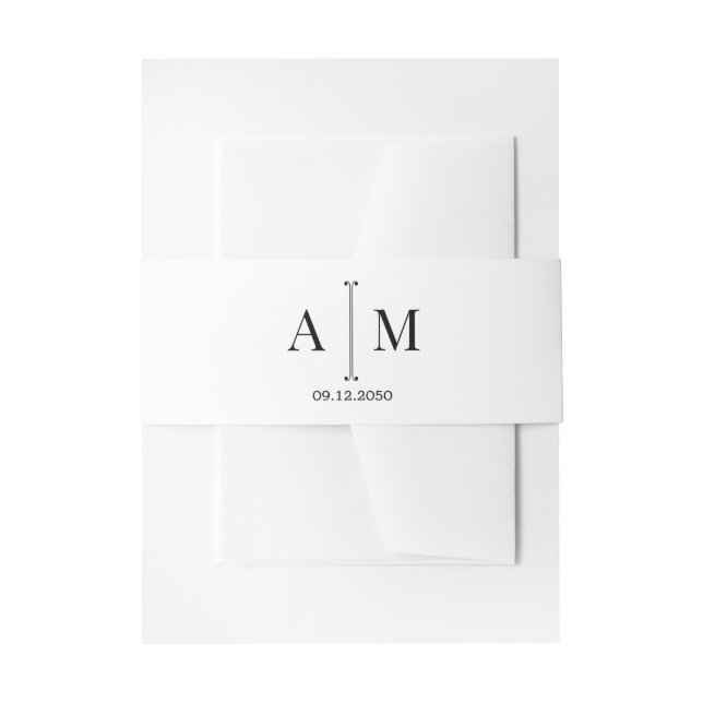 Black White Monogram Simple Minimal Wedding Invitation Belly Band (Front Example)