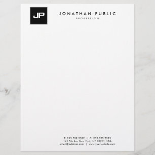 Black White Monogram Simple Template Modern Custom Letterhead