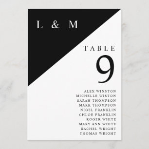 Black White Monogram Table Number Seating Chart