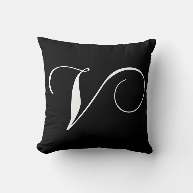 Black White Monogram V Pillow (Front)