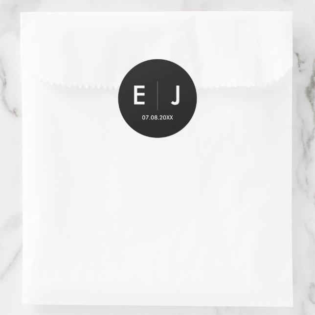 Black & White Monogram Wedding Classic Round Sticker (Bag)