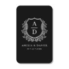 Black White Monogram Wedding Floral Crest