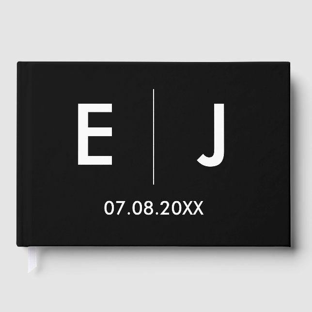 Black & White Monogram Wedding Guest Book (Front)