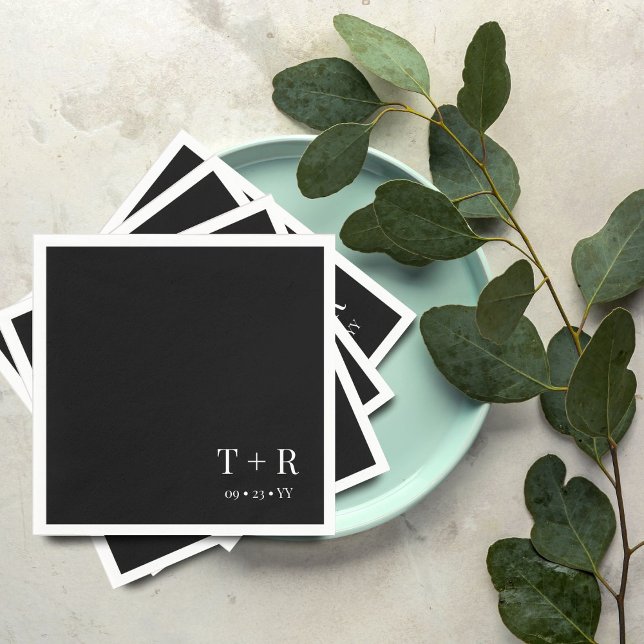 Black White Monogram Wedding Initials Napkin (Creator Uploaded)
