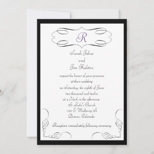 Black White Monogram Wedding Invitation