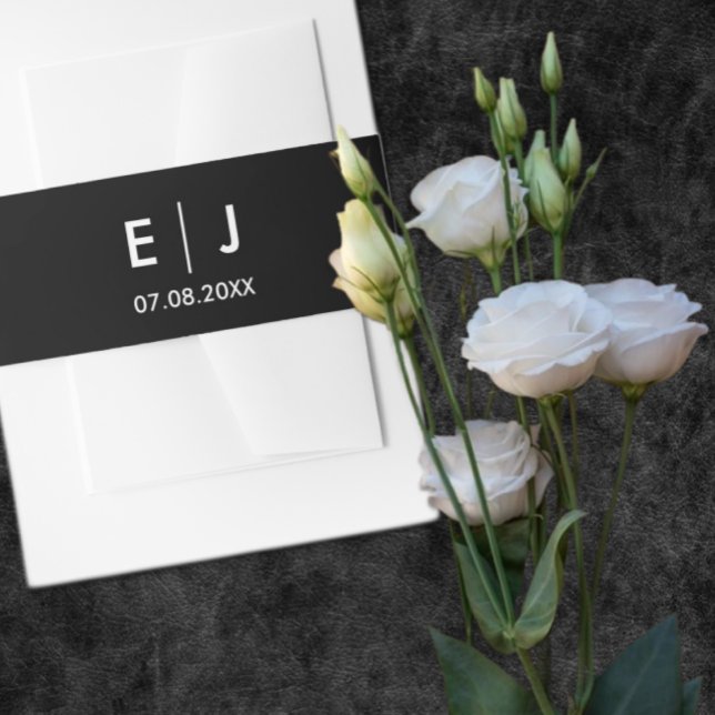 Black & White Monogram Wedding Invitation Belly Band (Creator Uploaded)