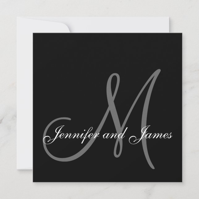 Black White Monogram Wedding Invitations (Front)