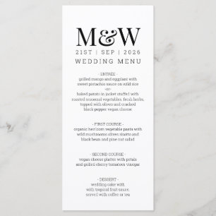 Black White Monogram Wedding Menu