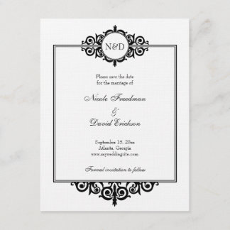 Black white monogram wedding save the date