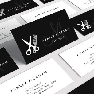 Black White Monogrammed - Hair Salon Hairstylist Business Card