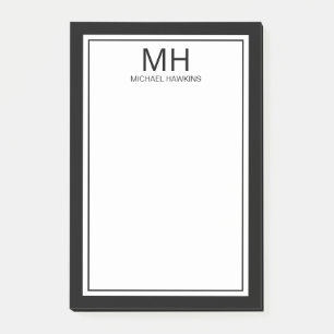 Black White Monogrammed Men's Post-it Notes