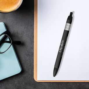 Black white monogrammed name business logo ink pen