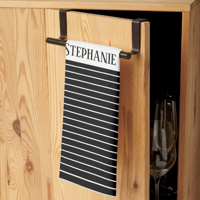 Black White Monograms Camouflage Stripes Patterns Tea Towel (Thirds Fold)