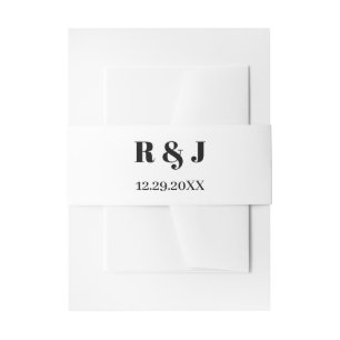 Black White Monograms Simple Calligraphy Wedding Invitation Belly Band